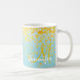 Girly golden gult confietti turquise ombre namn kaffemugg