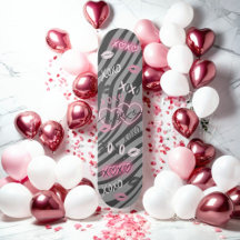 Girly Grått och Rosa XOXO Valentine Skateboard