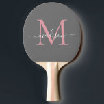 Girly Grått  Rosa Monogram Femininskrift Pingisracket<br><div class="desc">Modern Snyggt Silver Slate Grått  Rosa Dusty Rosa Monogram Elegant Script Namn Ping Pong Paddle</div>