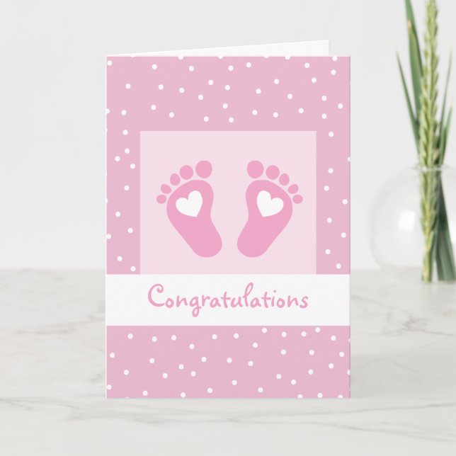 Girly Grattis Baby Feet Rosa Kort (Framsida)