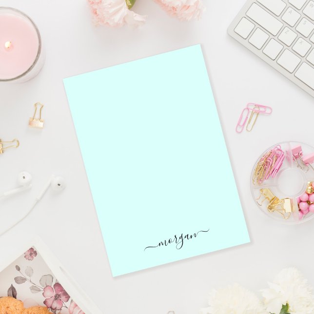 Girly Grönt Blue Monogram Modern Script Personal Post-it Block (Skapare uppladdad)