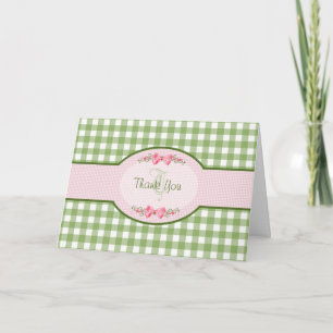 Girly Grönt Gingham Tack with Monogram Kort