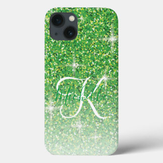 Girly Grönt Glitter Sparkles Monogram-skript Namn