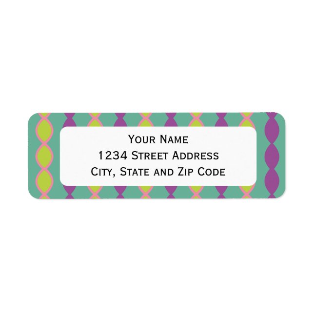 Girly Grönt och Lila Retro 70's Mönster Returadress Etikett (Framsidan)