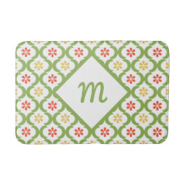 Girly Grönt Quatrefoil Cute Daisys and Monogram Badrumsmatta