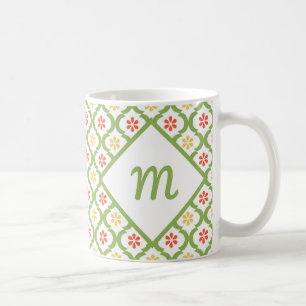 Girly Grönt Quatrefoil Cute Daisys and Monogram Kaffemugg
