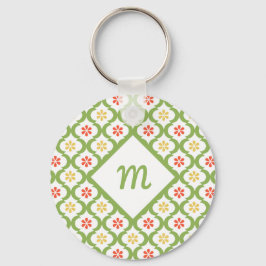 Girly Grönt Quatrefoil Cute Daisys and Monogram Nyckelring