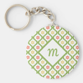 Girly Grönt Quatrefoil Cute Daisys and Monogram Nyckelring