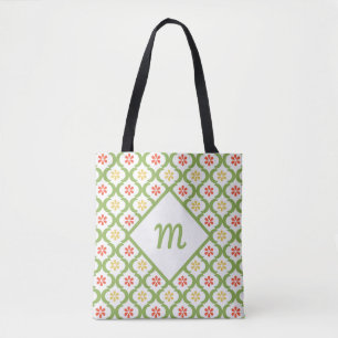 Girly Grönt Quatrefoil Cute Daisys and Monogram Tygkasse