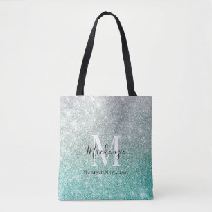 Girly Grönt Silver Ombre Glitter Monogram Namn Tygkasse