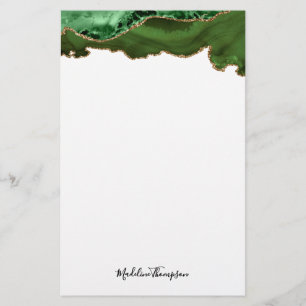 Girly Grönt Velvet Agate Geode-skripttypografi Brevpapper