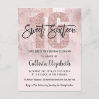Girly Grunge Ro Guld Rosa Glitter Foil Sweet 16
