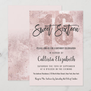 Girly Grunge Ro Guld Rosa Glitter Foil Sweet 16 Inbjudningar