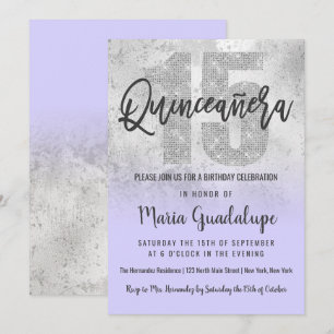 Girly Grunge Silver Lilac Glitter Foil Quinceañera Inbjudningar