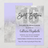 Girly Grunge Silver Lilac Glitter Foil Sweet 16