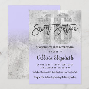 Girly Grunge Silver Lilac Glitter Foil Sweet 16 Inbjudningar