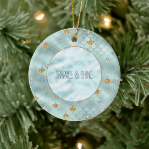 Girly Guld Aqua Blue Glitter Sjöjungfru Citat Julgransprydnad Keramik