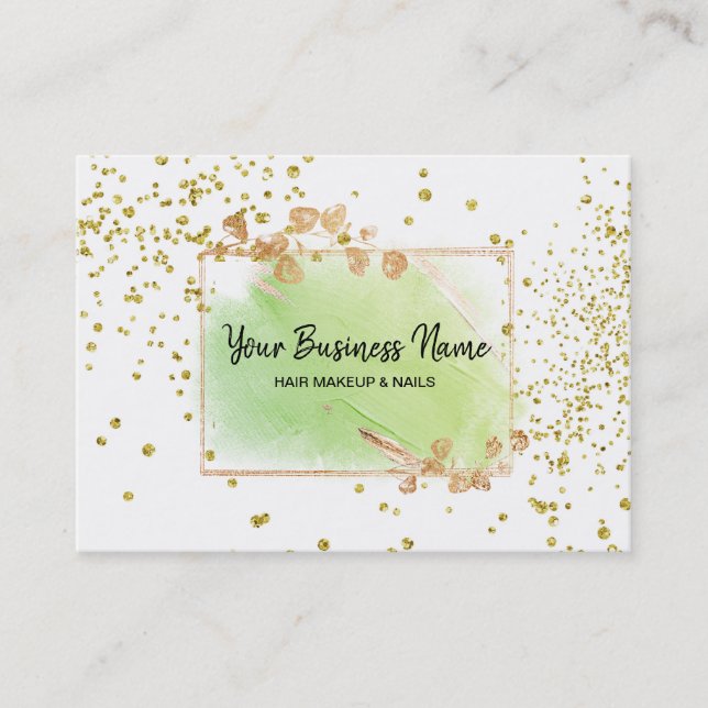 *~* Girly Guld Blommigt Ram White Lime Green Visitkort (Framsida)