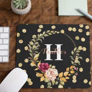 Girly Guld Faux & Blommigt Wandeene Monogram Musmatta
