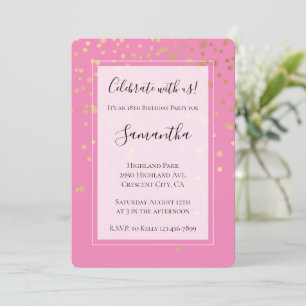 Girly Guld Glam Confetti Dots Rosa Birthday Inbjudningar