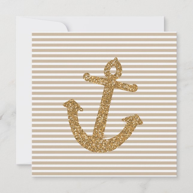 Girly Guld Glitter Anchor Inbjudningar (Framsida)