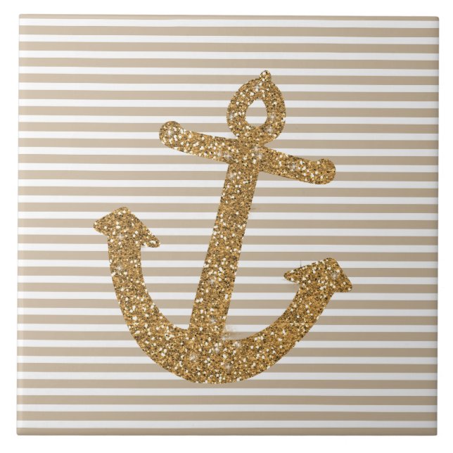 Girly Guld Glitter Anchor Kakelplatta (Framsidan)