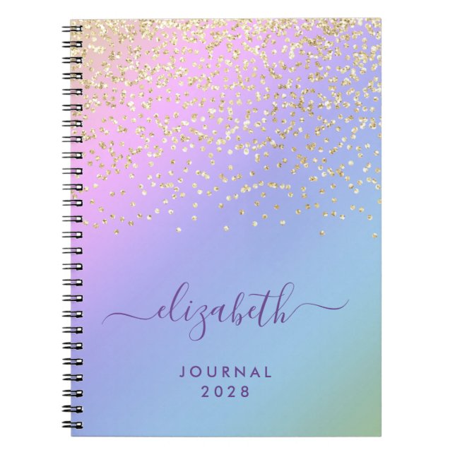 Girly Guld Glitter Confetti Personlig Rainbow Anteckningsbok (Framsidan)