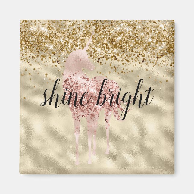 Girly Guld Glitter Gnistra Confetti Rosa Unicorn Magnet (Framsidan)