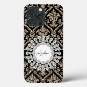 Girly Guld Glitter judar w Black Damask Monogram