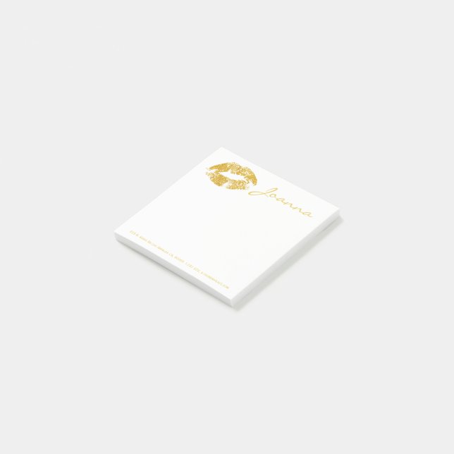 Girly Guld Glitter Läppar Post-it Block (Vinklad)