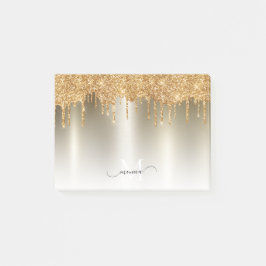 Girly Guld - Glitter Monogram Namn Post-it Block