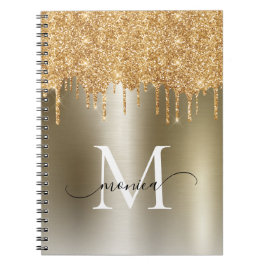 Girly Guld Glitter  Ombre Monogram Namn Anteckningsbok