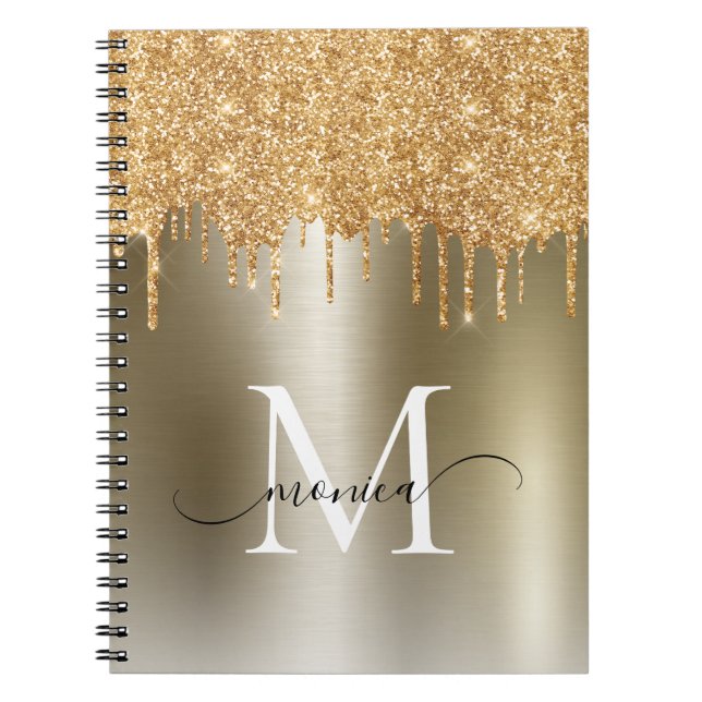 Girly Guld Glitter  Ombre Monogram Namn Anteckningsbok (Framsidan)