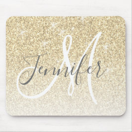Girly Guld Glitter Sparkles Monogram Namn Musmatta