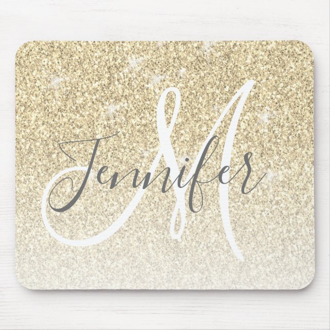 Girly Guld Glitter Sparkles Monogram Namn Musmatta (Framsidan)