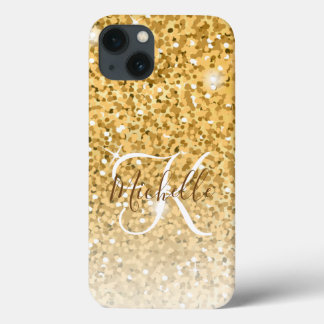 Girly Guld Glitter Sparkles Monogram-skript Namn