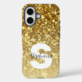 Girly Guld Glitter Sparkles Monogram-skript Namn