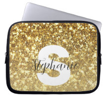 Girly Guld Glitter Sparkles Monogram-skript Namn