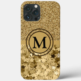 Girly Guld Glitter Stars Monogram