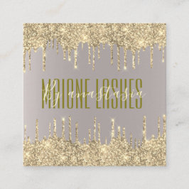 Girly Guld Glittery Drips Artist Makeup SPA Fyrkantigt Visitkort
