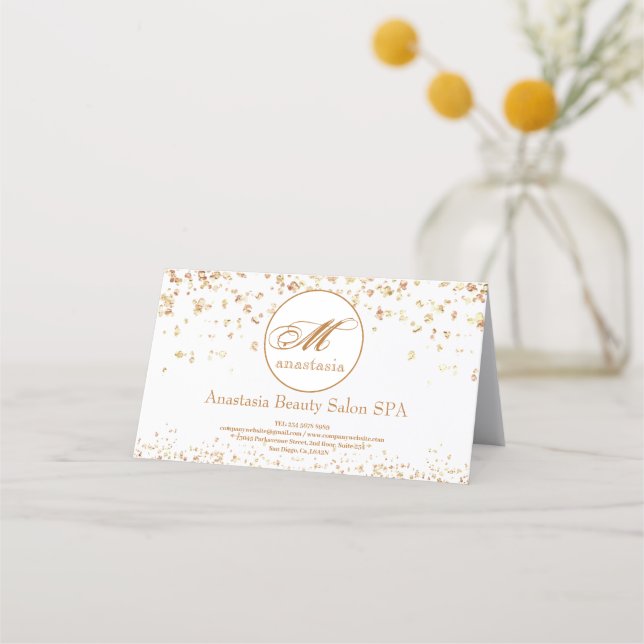 Girly Guld Glittery Luxury Monogram Beauty Salon Tidsbeställning Kort (Framsida)