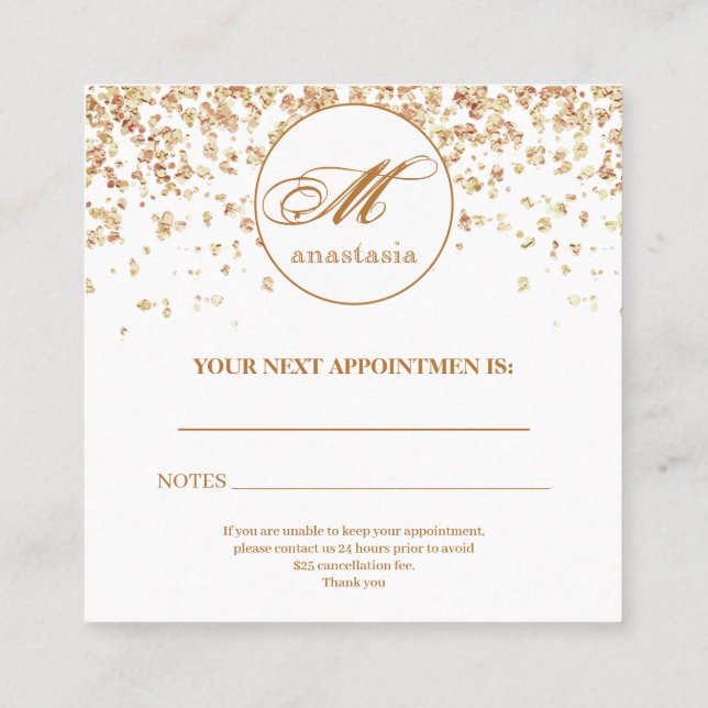 Girly Guld Glittery Luxury Monogram Beauty Salon Tidsbeställning Kort (Baksida)