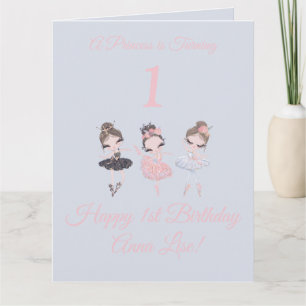 Girly Guld Rosa Ballerina Princess 1:a födelsedage Kort
