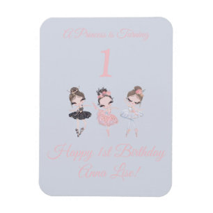 Girly Guld Rosa Ballerina Princess 1:a födelsedage Magnet