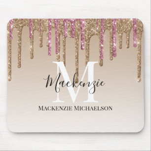 Girly Guld Rosa Glitter Monogram Namn Musmatta