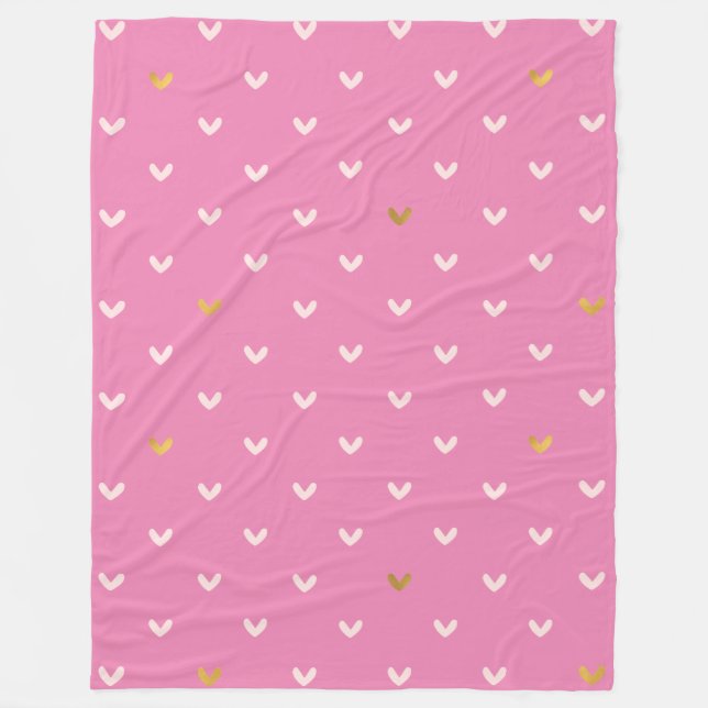 Girly Guld  Rosa Hearts Fleecefilt (Framsidan)