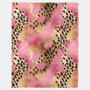 Girly Guld Rosa Leopard Fleecefilt