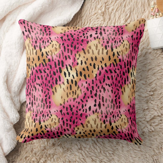 Girly Guld Rosa Leopard Kudde (Filt)