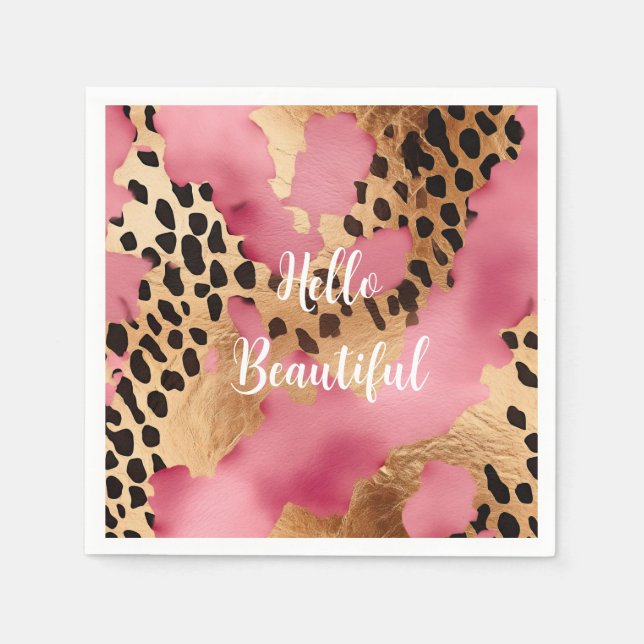 Girly Guld Rosa Leopard Pappersservett (Framsidan)