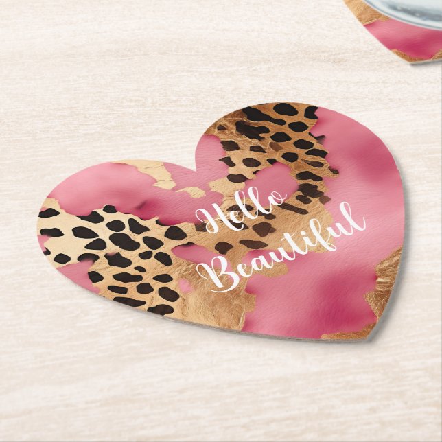 Girly Guld Rosa Leopard Underlägg Papper (Vinklad)